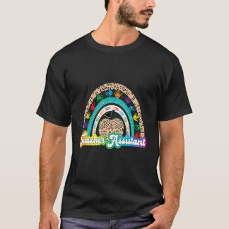 Leopard Apple Rainbow Teacher Assistant Life Back T-shirt