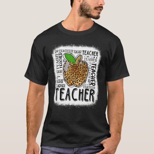 Leopard Apple Teacher Typografie Terug naar school T-shirt (Voorkant)