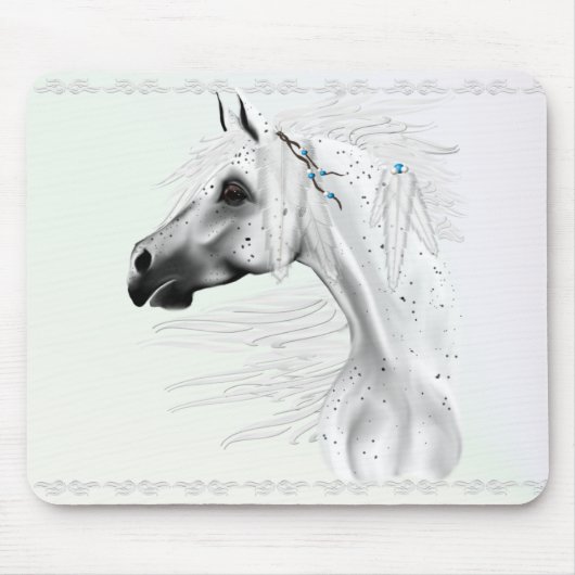 Leopard Appy en White Feathers Mousepad Muismat (Voorkant)