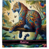 Leopard Aura: kleurrijke bewegingssereniteit Douchegordijn (Voorkant)