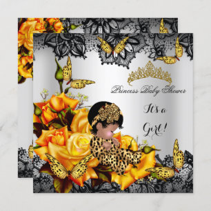Leopard Baby shower Girl Butterfly Yellow Ethnic Kaart