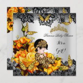 Leopard Baby shower Girl Butterfly Yellow Grey Kaart (Voorkant / Achterkant)