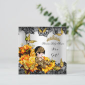 Leopard Baby shower Girl Butterfly Yellow Grey Kaart (Staand voorkant)