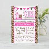 Leopard Baby shower Invitation for Baby Girls Kaart (Staand voorkant)