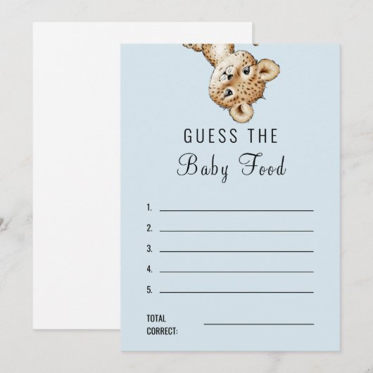 Leopard Baby shower raadt het Baby Voedselantwoord Kaart (Voorkant / Achterkant)