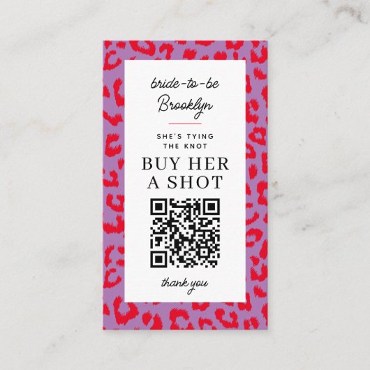 Leopard Bachelorette Party Koop een Shot QR Betali Visitekaartje (Voorkant)