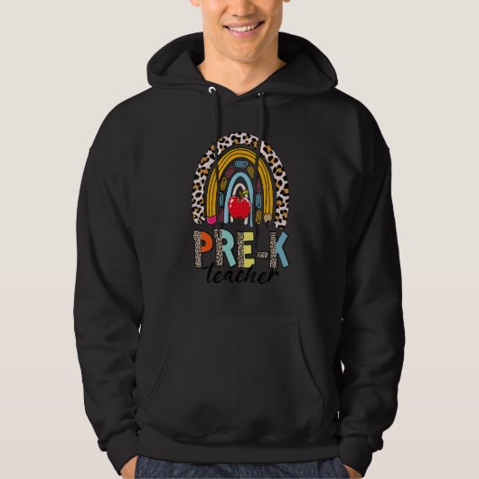 Leopard Back To School Rainbow Pre K Teacher Hoodie (Voorkant)