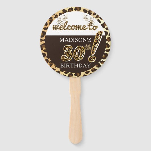 Leopard Balloon Script Verjaardag foto gepersonali Handwaaier (Voorkant)