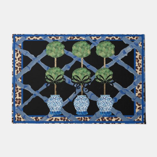 Leopard Bamboo Chinoiserie Ginger Jar Doormat Rug Deurmat (Voorkant)
