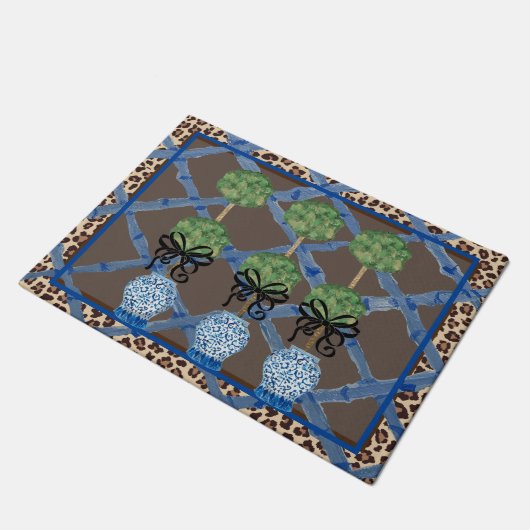 Leopard Bamboo Chinoiserie Ginger Jar Doormat Rug Deurmat (Schuin)