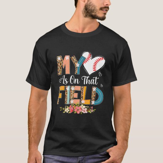 Leopard Baseball Ma mijn hart ligt op dat veld. T-shirt (Voorkant)
