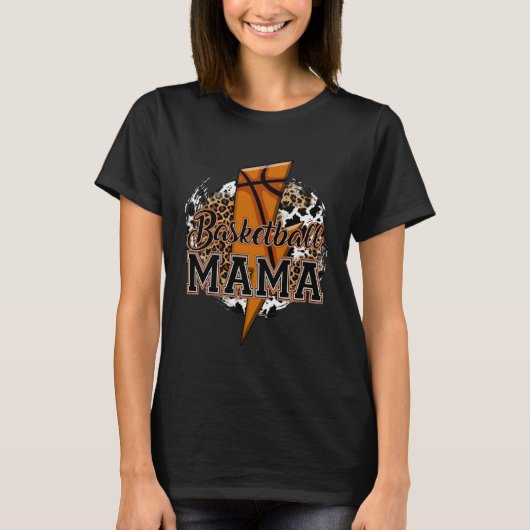 Leopard Basketball Mama Lightning Bolt Sport Mom M T-shirt (Voorkant)