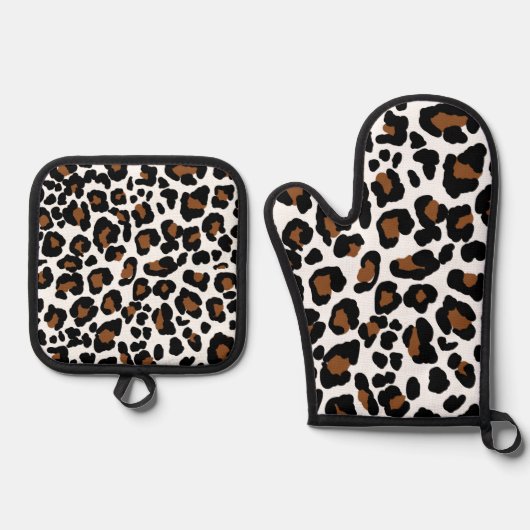 Leopard Big Cat Bont Patroon Print Ovenwant & Pannenlap Set (Voorkant)