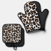 Leopard Big Cat Bont Patroon Print Ovenwant & Pannenlap Set (Voorkant / Achterkant)