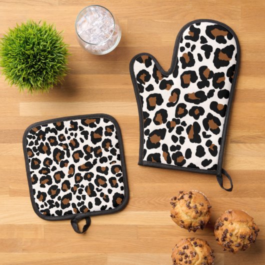 Leopard Big Cat Bont Patroon Print Ovenwant & Pannenlap Set (Top down)