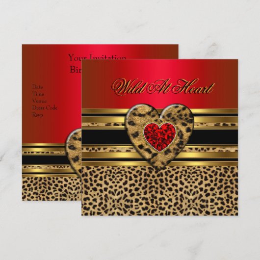 Leopard Birthday Wild in Heart Black Gold Red 2 Kaart (Voorkant / Achterkant)