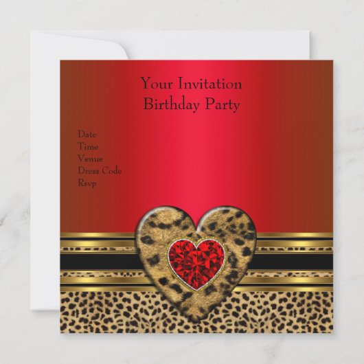 Leopard Birthday Wild in Heart Black Gold Red 2 Kaart (Achterkant)