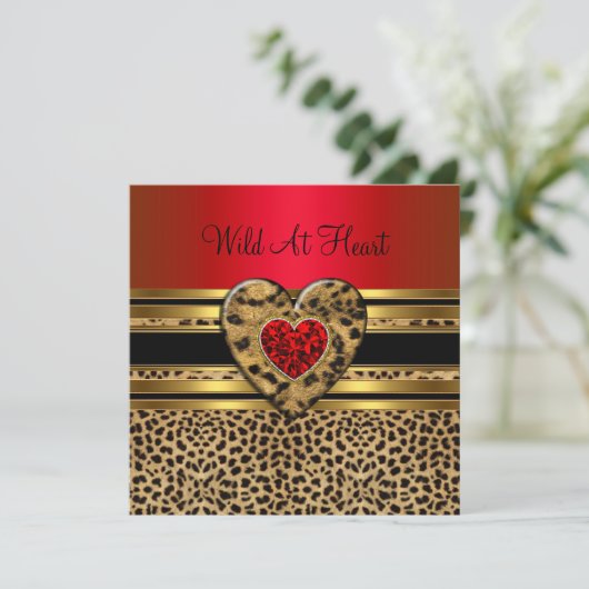 Leopard Birthday Wild in Heart Black Gold Red Kaart (Staand voorkant)
