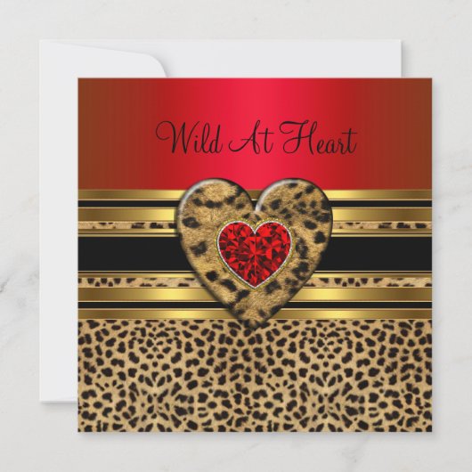 Leopard Birthday Wild in Heart Black Gold Red Kaart (Voorkant)
