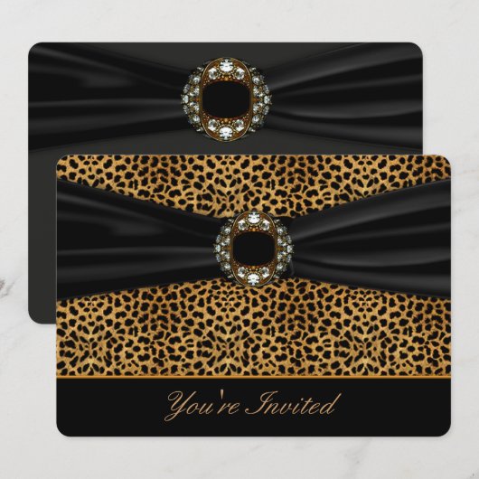 Leopard Black All Occasion Invitation Sjabloon Kaart (Voorkant / Achterkant)