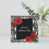 Leopard Black Birthday Red Rose Flowers any Age Kaart (Staand voorkant)