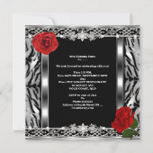 Leopard Black Birthday Red Rose Flowers any Age Kaart (Achterkant)