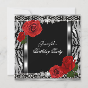 Leopard Black Birthday Red Rose Flowers any Age Kaart