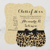 Leopard Black Bow Afstuderen/Party Invitation Kaart (Voorkant / Achterkant)