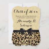 Leopard Black Bow Afstuderen/Party Invitation Kaart (Voorkant)