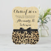 Leopard Black Bow Afstuderen/Party Invitation Kaart (Staand voorkant)