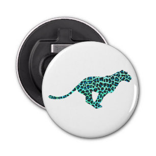 Leopard Black en Blauwgroen afdrukken Button Flesopener