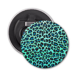 Leopard Black en Blauwgroen afdrukken Button Flesopener