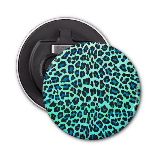 Leopard Black en Blauwgroen afdrukken Button Flesopener (Voorkant)