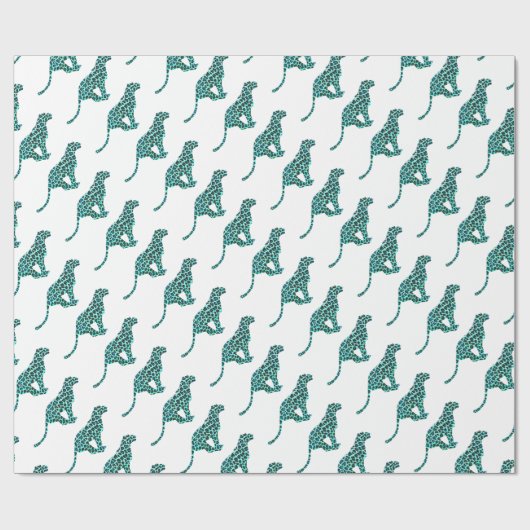 Leopard Black en Blauwgroen afdrukken Cadeaupapier (Vlak)
