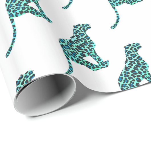 Leopard Black en Blauwgroen afdrukken Cadeaupapier (Rol Hoek)