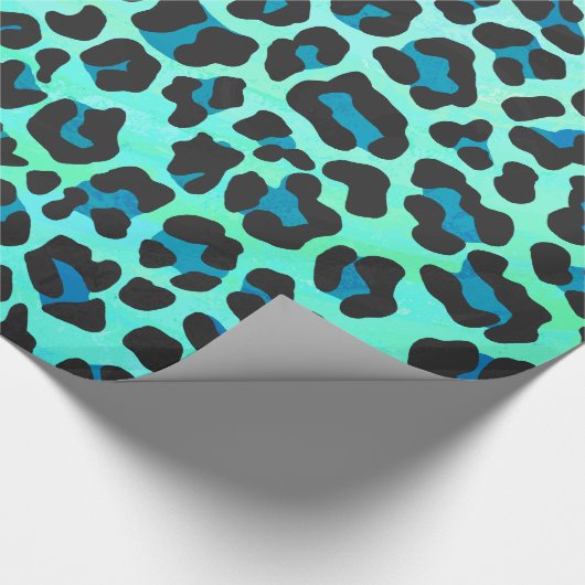 Leopard Black en Blauwgroen afdrukken Cadeaupapier (Hoek)