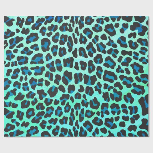 Leopard Black en Blauwgroen afdrukken Cadeaupapier (Vlak)