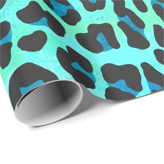 Leopard Black en Blauwgroen afdrukken Cadeaupapier (Rol Hoek)
