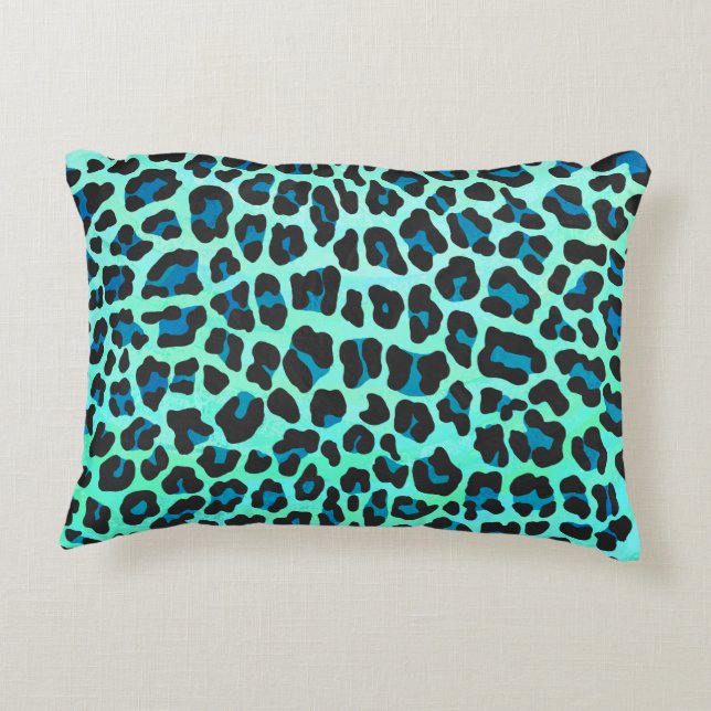 Leopard Black en Blauwgroen afdrukken Decoratief Kussen (Achterkant)