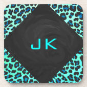Leopard Black en Blauwgroen afdrukken Drankjes Onderzetter (Voorkant)