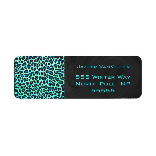 Leopard Black en Blauwgroen afdrukken Etiket (Voorkant)