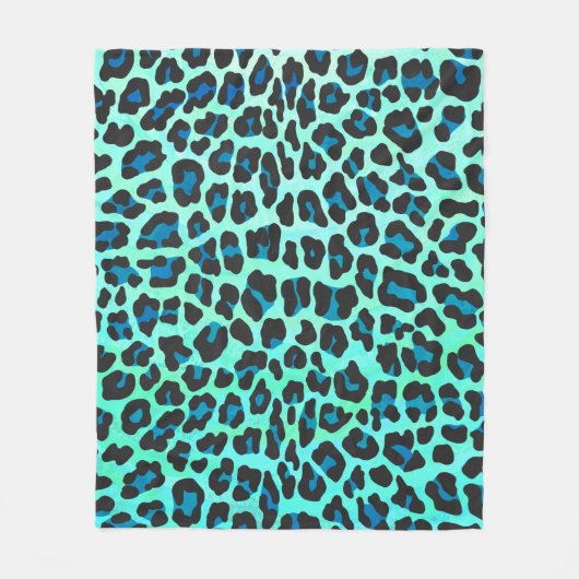 Leopard Black en Blauwgroen afdrukken Fleece Deken (Voorkant)