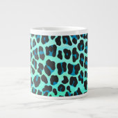 Leopard Black en Blauwgroen afdrukken Grote Koffiekop (Voorkant)