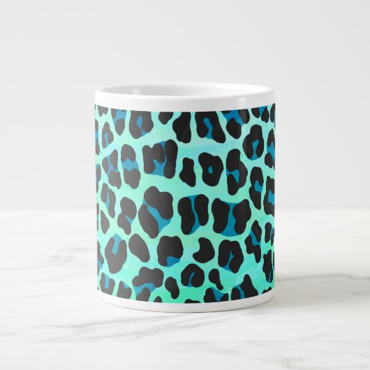 Leopard Black en Blauwgroen afdrukken Grote Koffiekop (Voorkant)