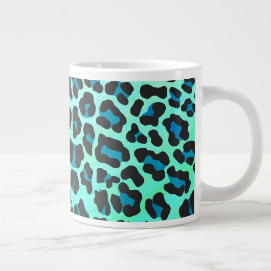 Leopard Black en Blauwgroen afdrukken Grote Koffiekop (Rechts)
