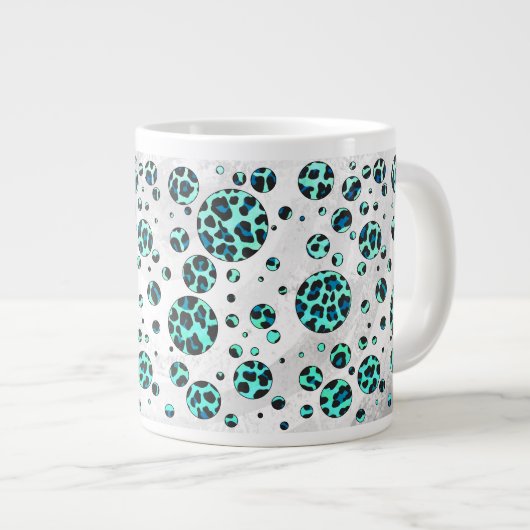 Leopard Black en Blauwgroen afdrukken Grote Koffiekop (Voorkant rechts)