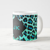 Leopard Black en Blauwgroen afdrukken Grote Koffiekop (Voorkant rechts)