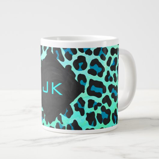 Leopard Black en Blauwgroen afdrukken Grote Koffiekop (Voorkant rechts)