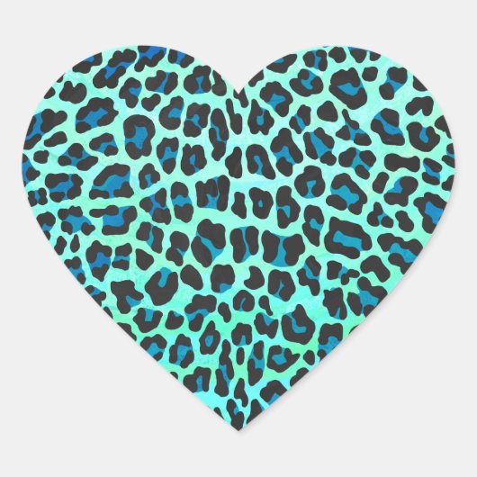 Leopard Black en Blauwgroen afdrukken Hart Sticker (Voorkant)