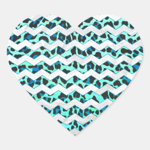 Leopard Black en Blauwgroen afdrukken Hart Sticker